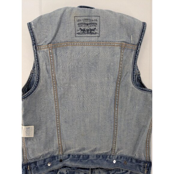 Vintage Y2K Levis Denim Vest Jacket Women Size M Distressed Grunge Western Retro - Picture 5 of 11